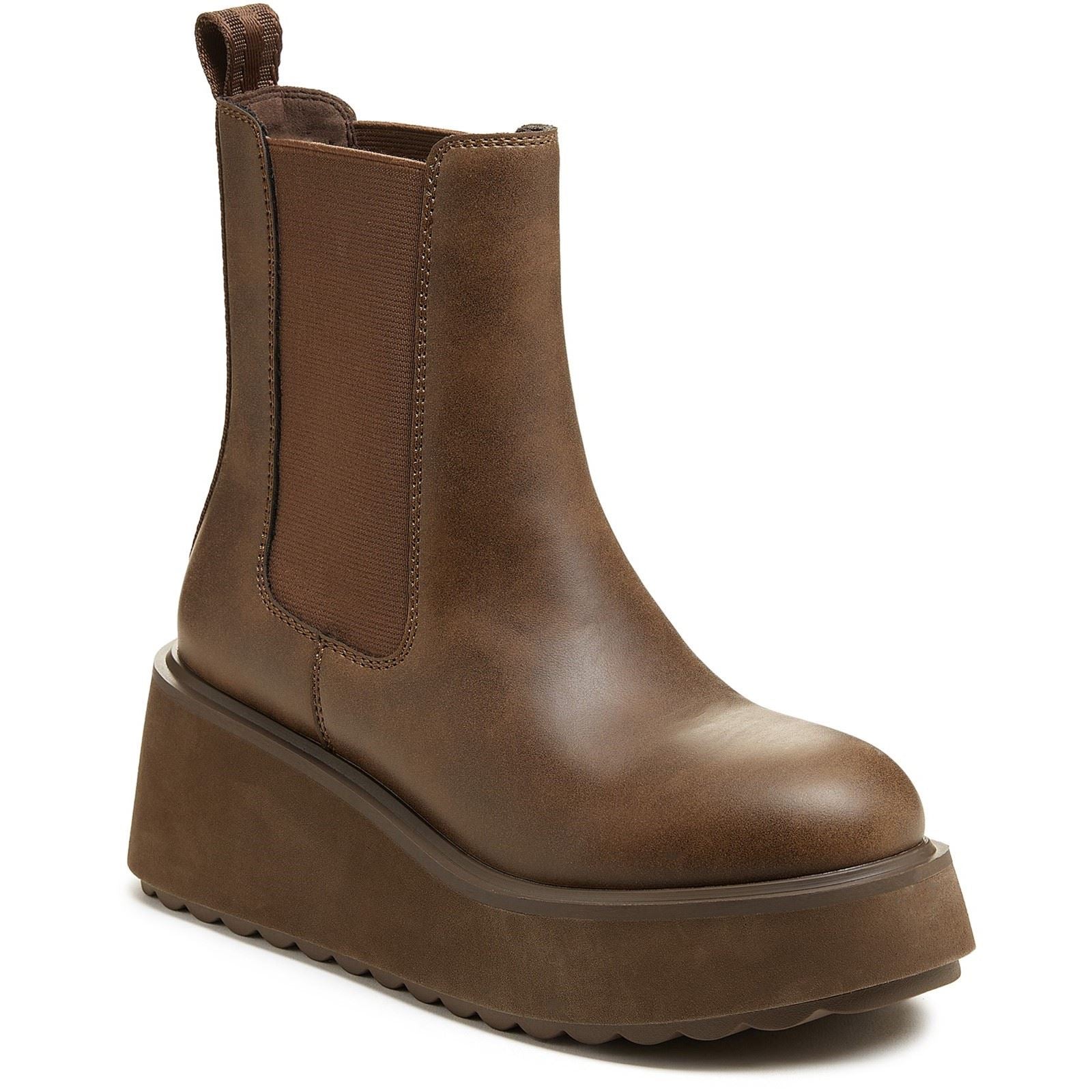 Rocket Dog Heyday Damen Flache Chelsea Stiefel aus dunkelbraunem Polyurethan