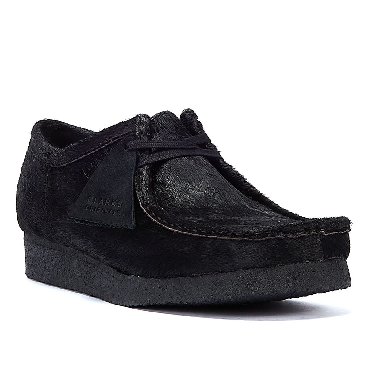 Clarks Original: Herren Schwarze Wallabee-Haar-Lederschuhe Mit Schnürung