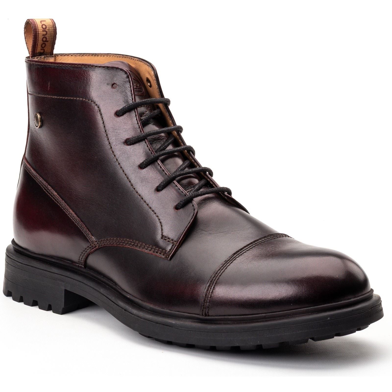 Base London Boulton Herren Bordo Leder Stiefeletten