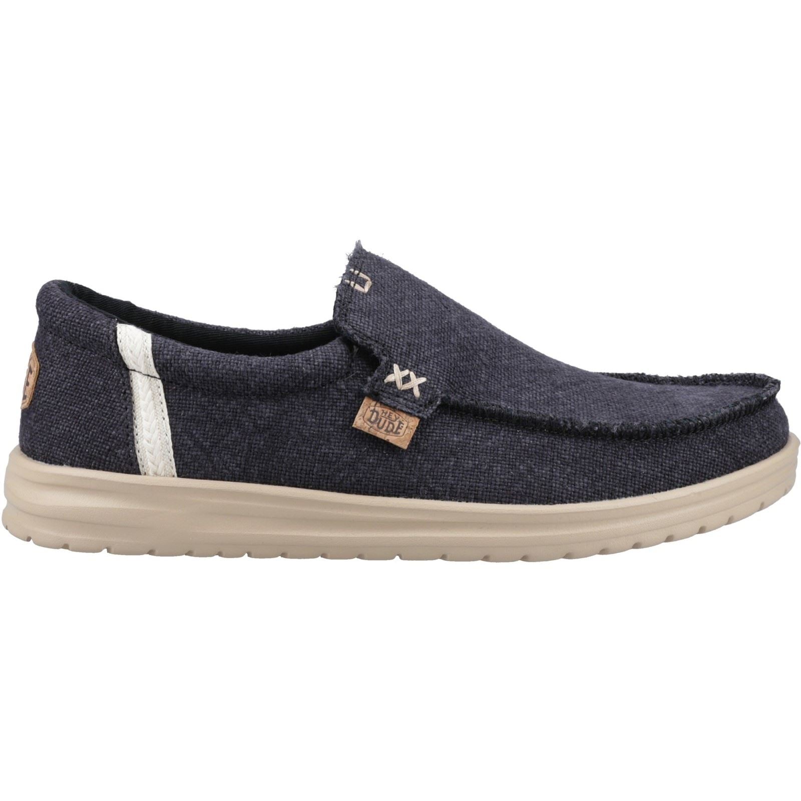HEYDUDE Mikka Jute Herren Mokassin Schuhe Aus Leinen In Schwarz/Irisch Creme