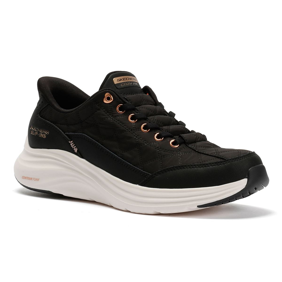 Skechers Slip-Ins Contour Foam Cozy Fit Damen Schwarze Sneaker