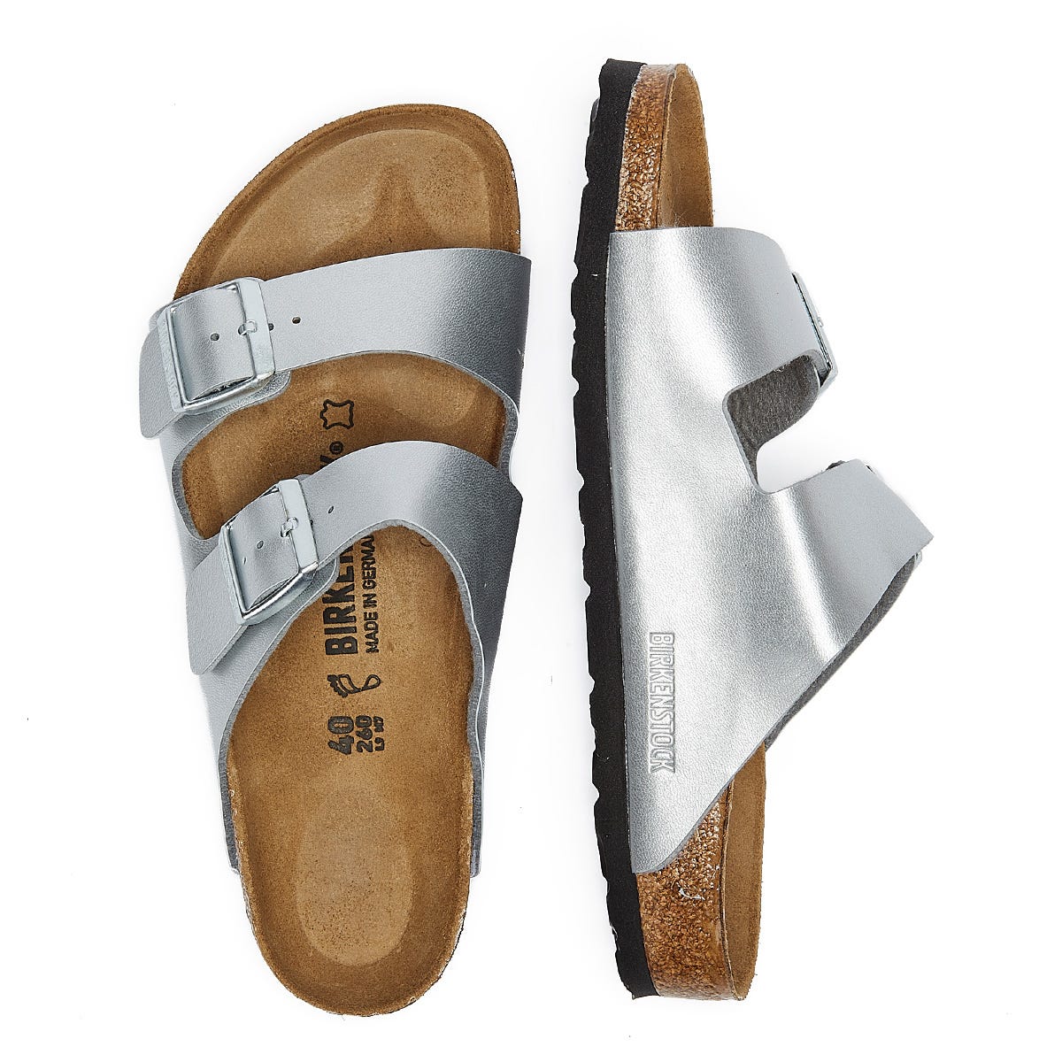 Birkenstock Arizona Birko Flor Damen Silber Sandalen