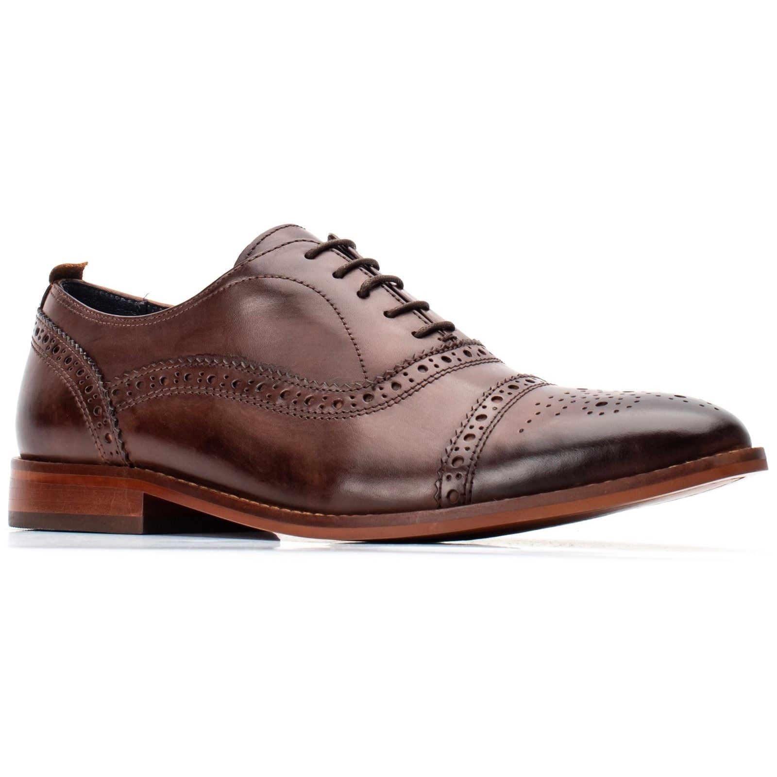 Base London Cast Washed Leder Herren Braune Brogue Schuhe
