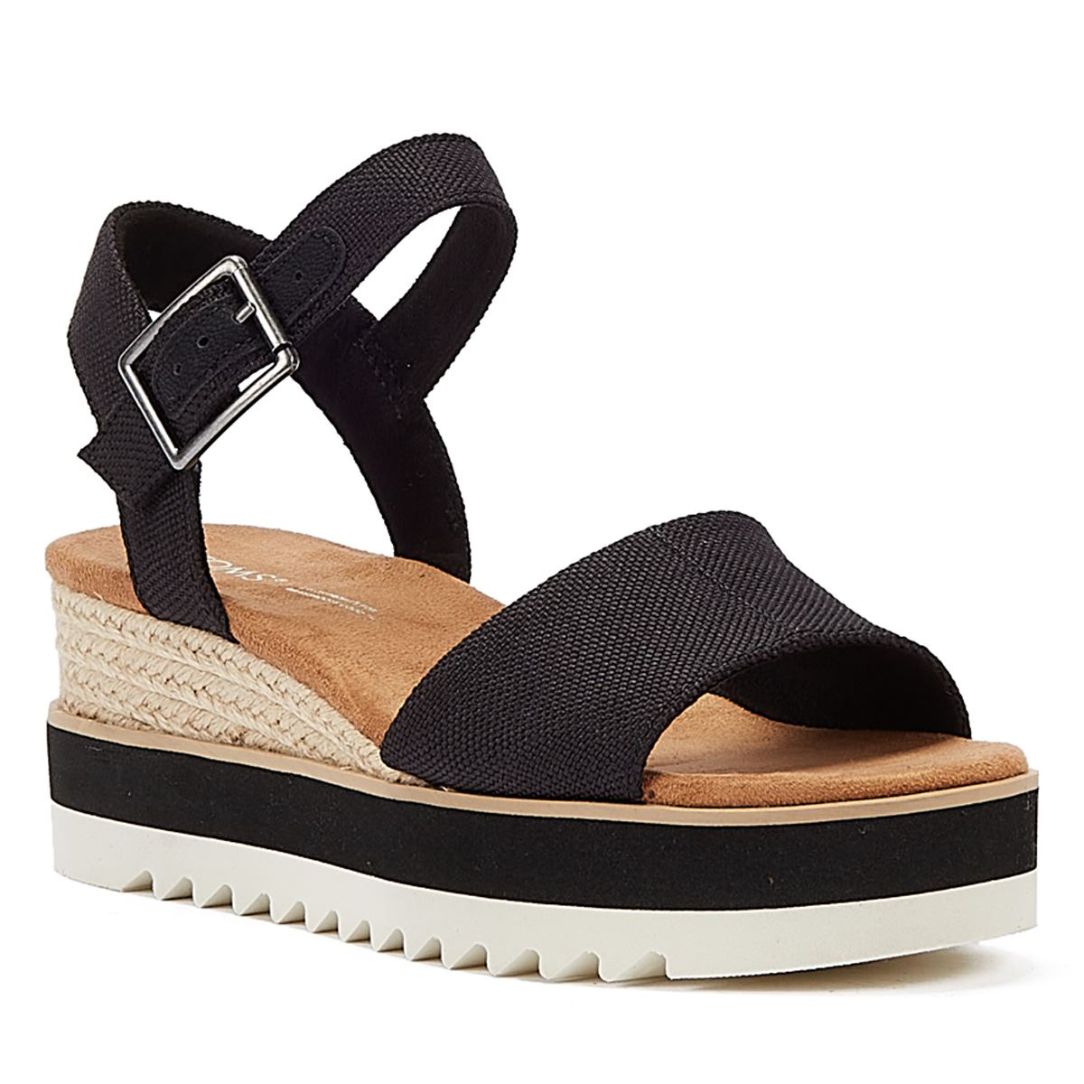 TOMS Diana Canvas Wedge Schwarze Sandale für Damen