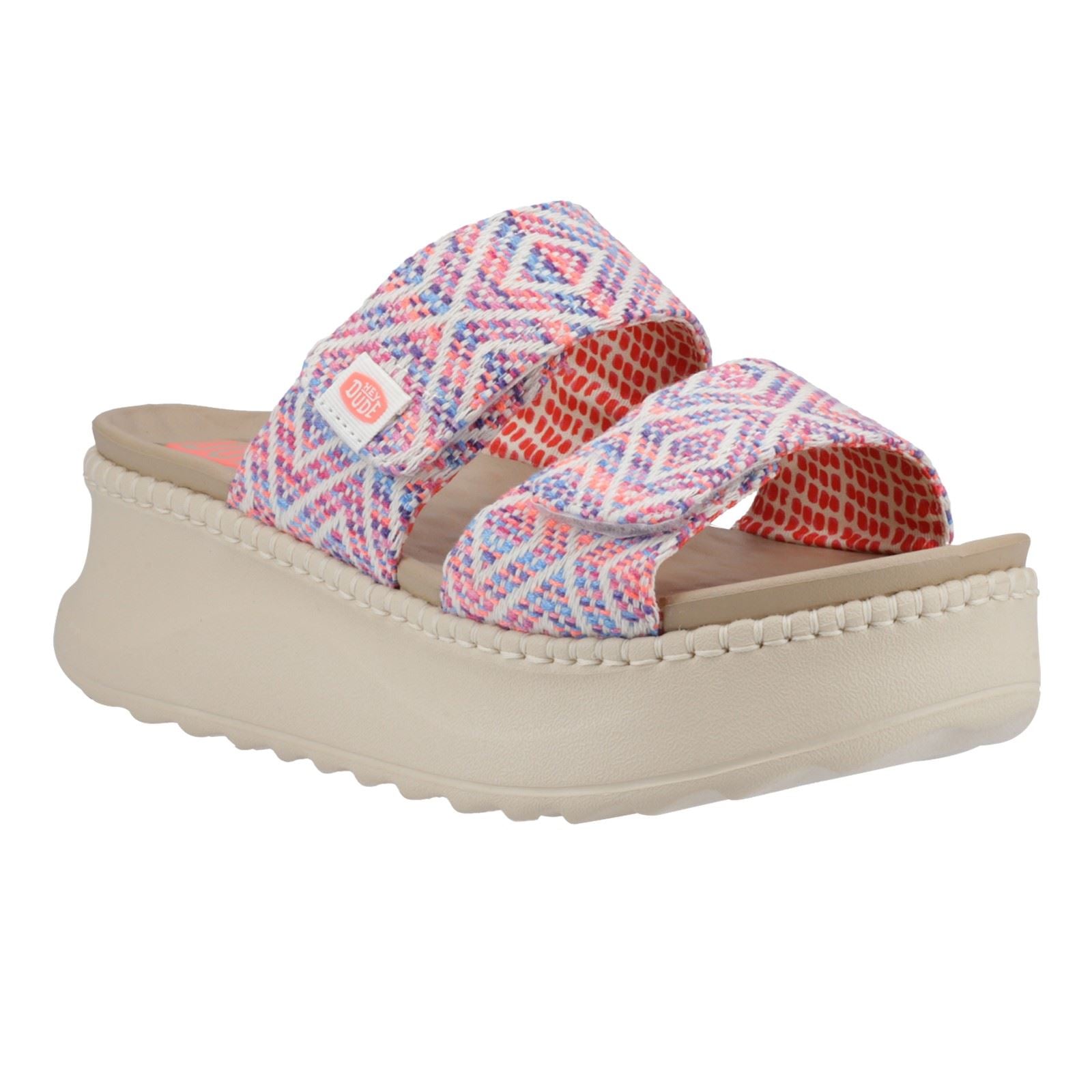 HEYDUDE Delray Slide Surf Baja Polyester Mischung Damen Sandalen In Blau/Rosa/Mehrfarbig