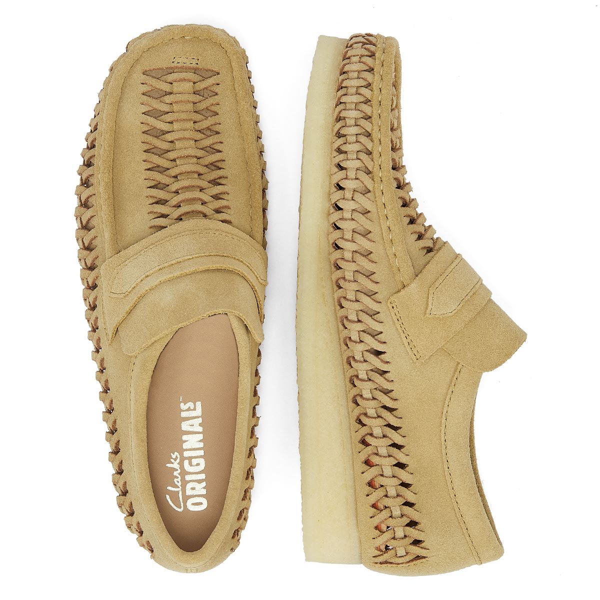 Clarks Originals Wallabee Loafer Weave Suede Herren-Lederslipper Aus Ahorn-Wildleder