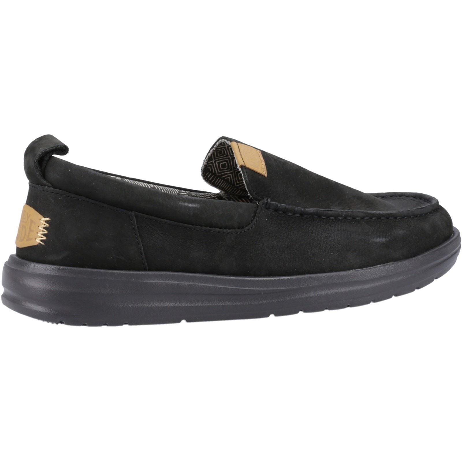 HEYDUDE Wally Grip Moc Leder Herren Schwarze Bootsschuhe