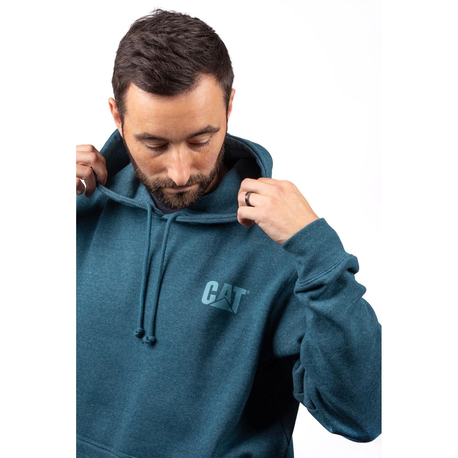 Caterpillar Trademark Banner Baumwoll Herrenblauer Kapuzensweatshirt