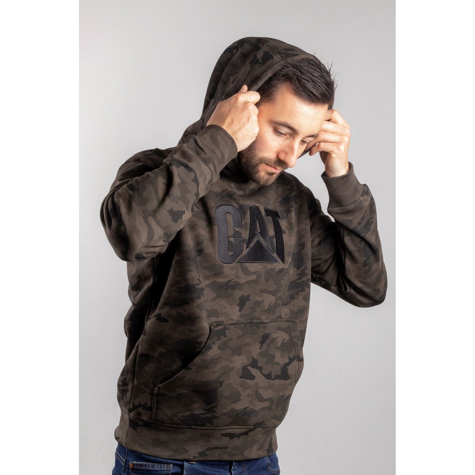 Caterpillar Trademark Baumwolle Herren Grünes Kapuzensweatshirt