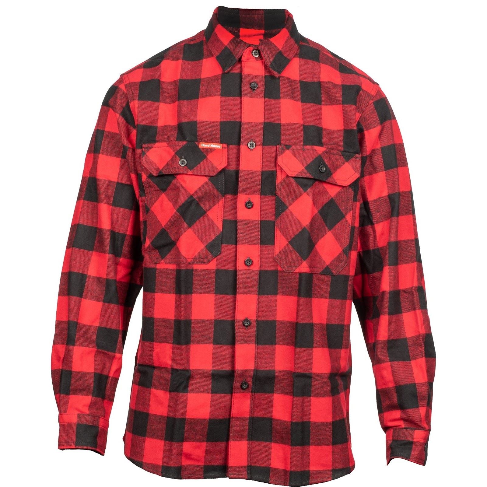 Hard Yakka Long Sleeve Check Flannel Baumwolle Herren Rotes Freizeithemd