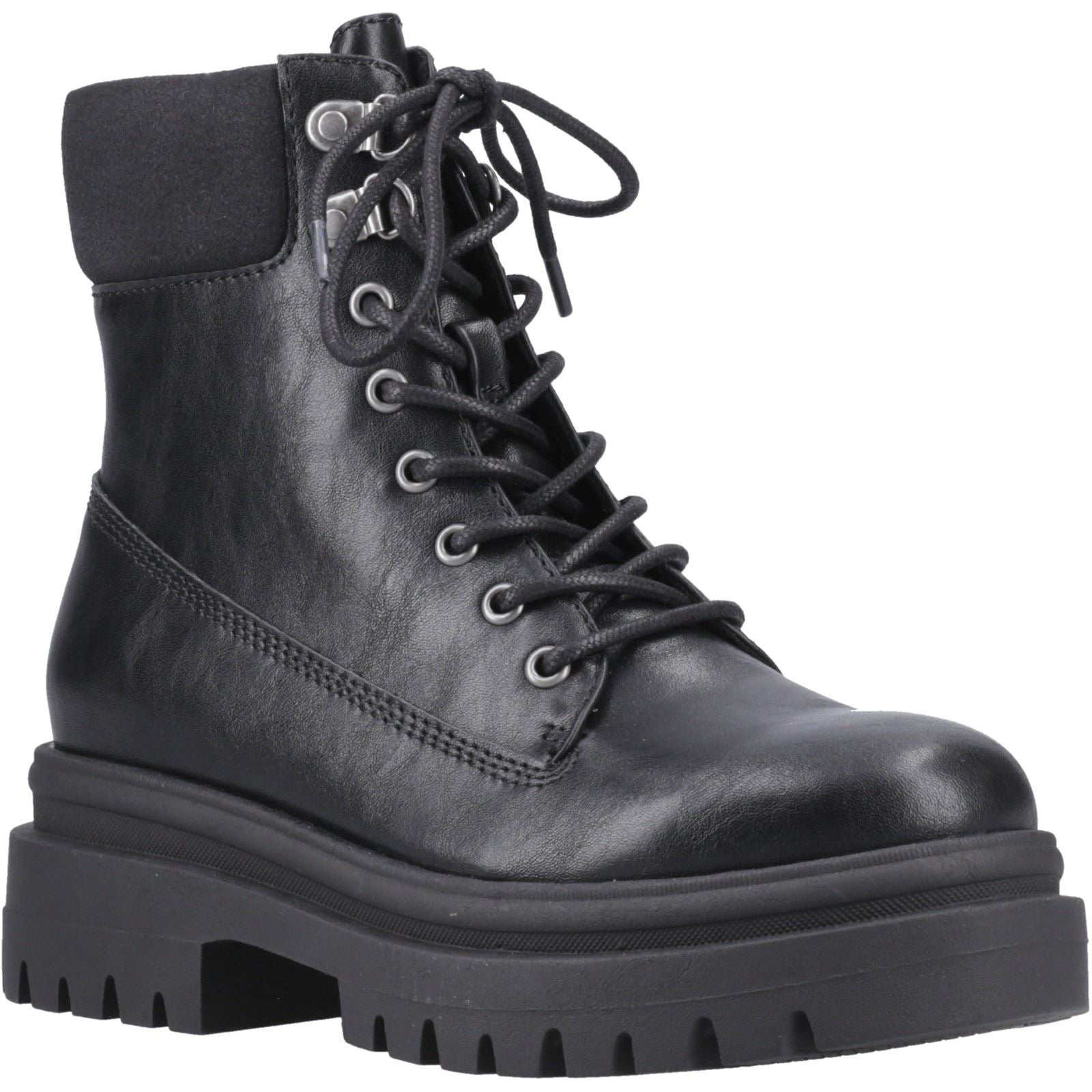 Rocket Dog Danie Kunstleder Damen Schwarze Farbe Stiefeletten Mit Absatz Bis Zur Mitte Der Wade