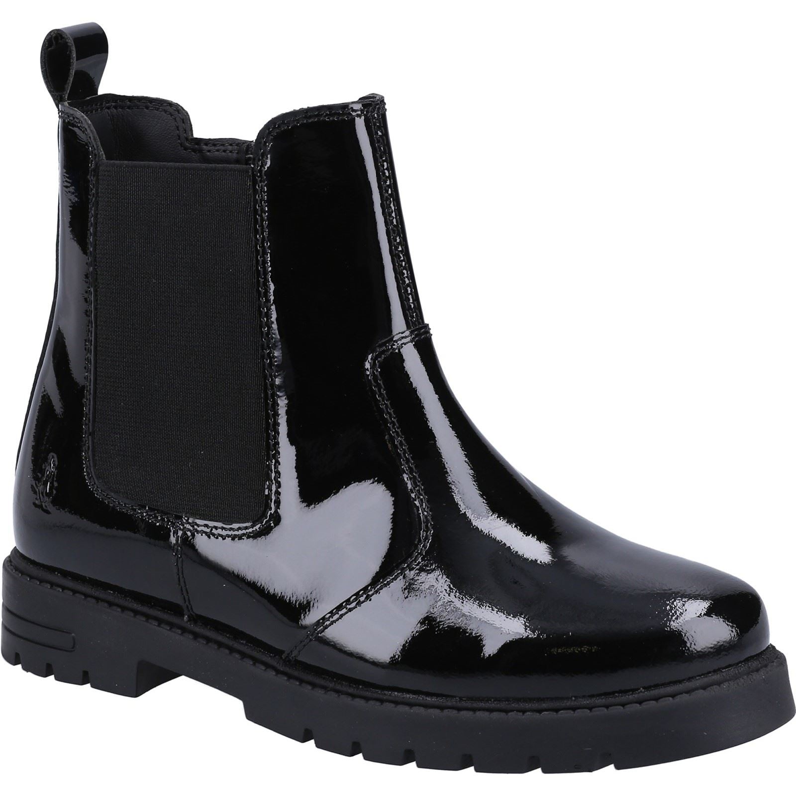 Hush Puppies Laura Patent JNR Mädchen Schwarze Farbe Lederstiefel