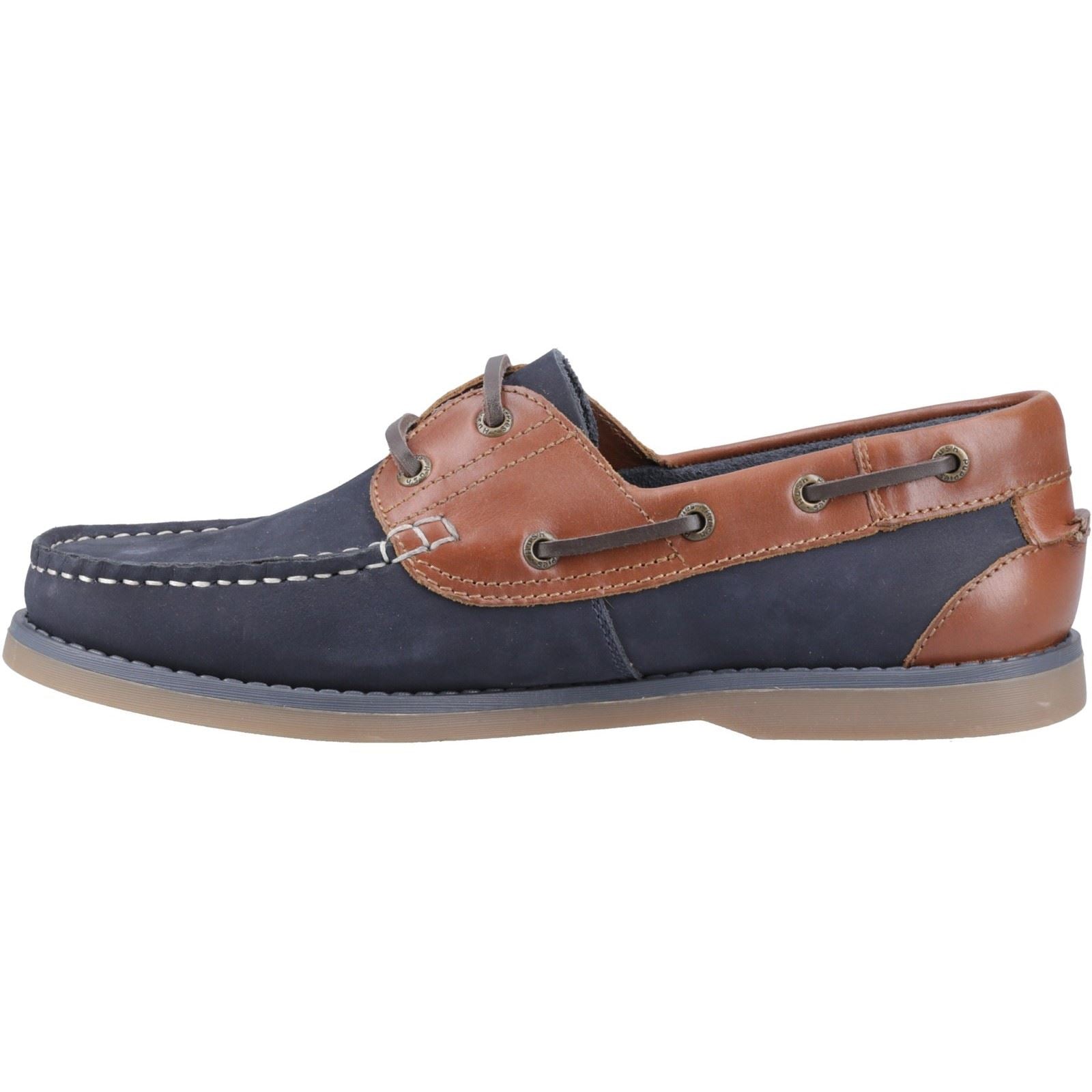 Hush Puppies Wilson Herren Bootsschuhe Aus Leder In Marineblau/Braun