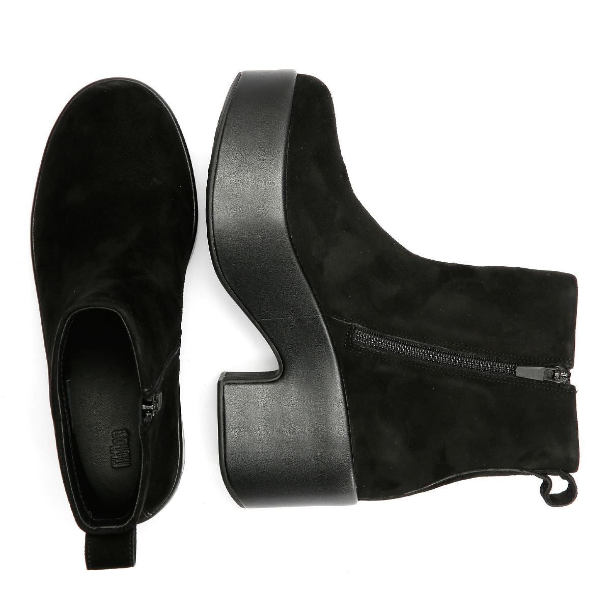FitFlop Platfforms Heeled Wildlederschwarze Damenstiefel