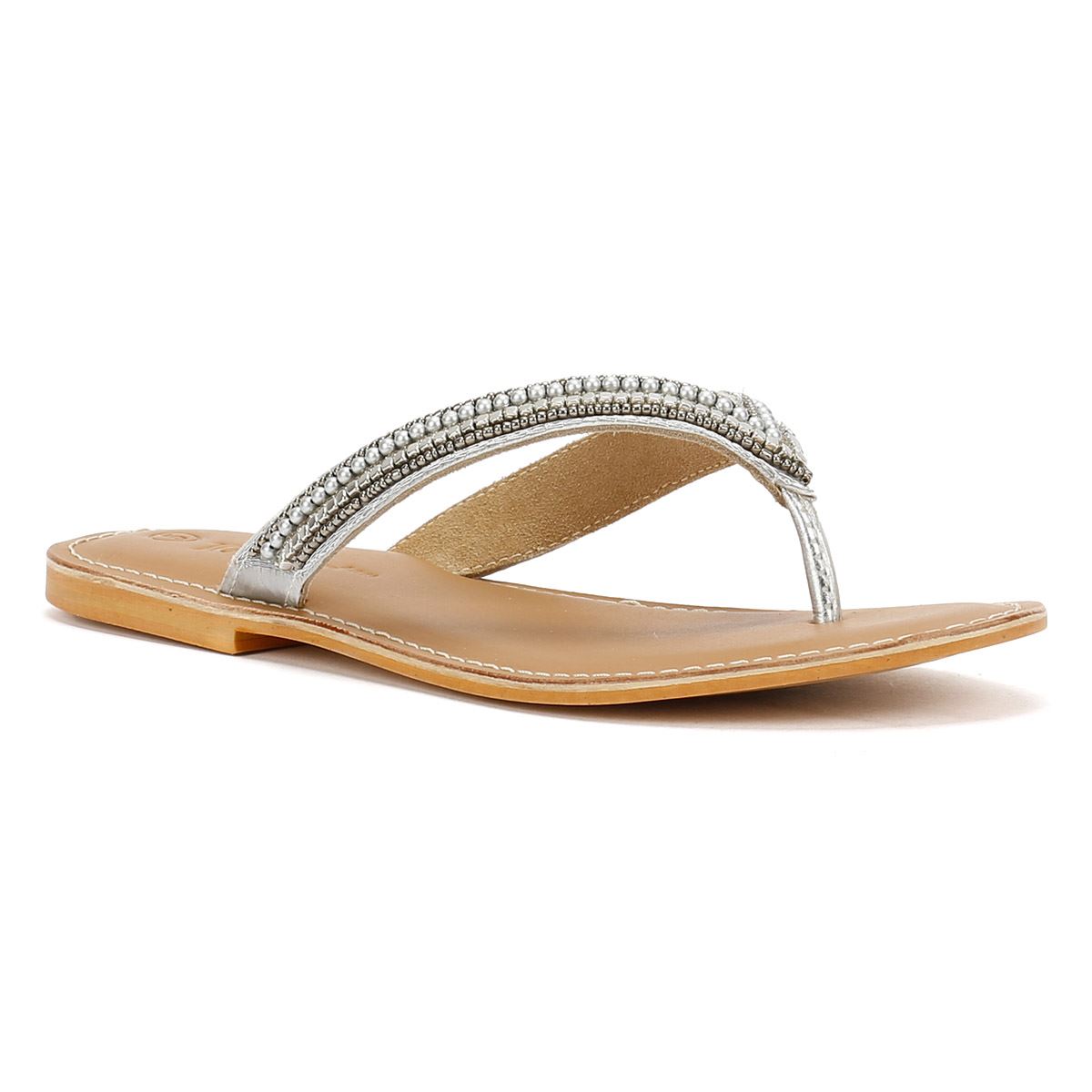 Tower London Metallic Bead Thong Damen Silber Sandalen