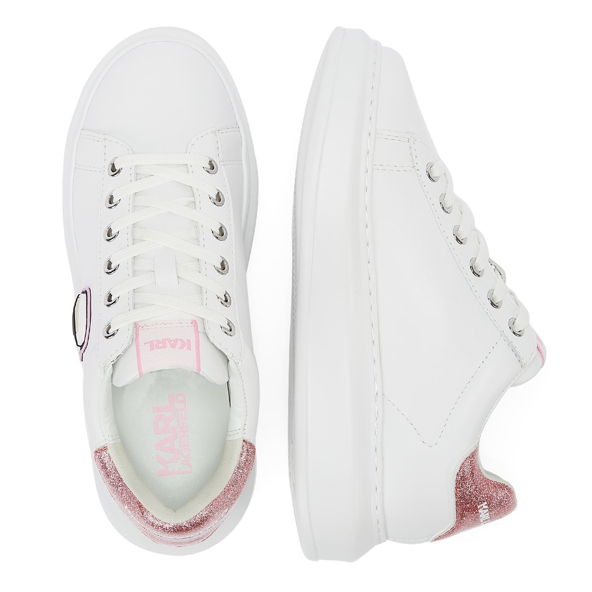 Karl Lagerfeld Kapri NFT Lo Lace Damenschuhe in Weiß/Pink.