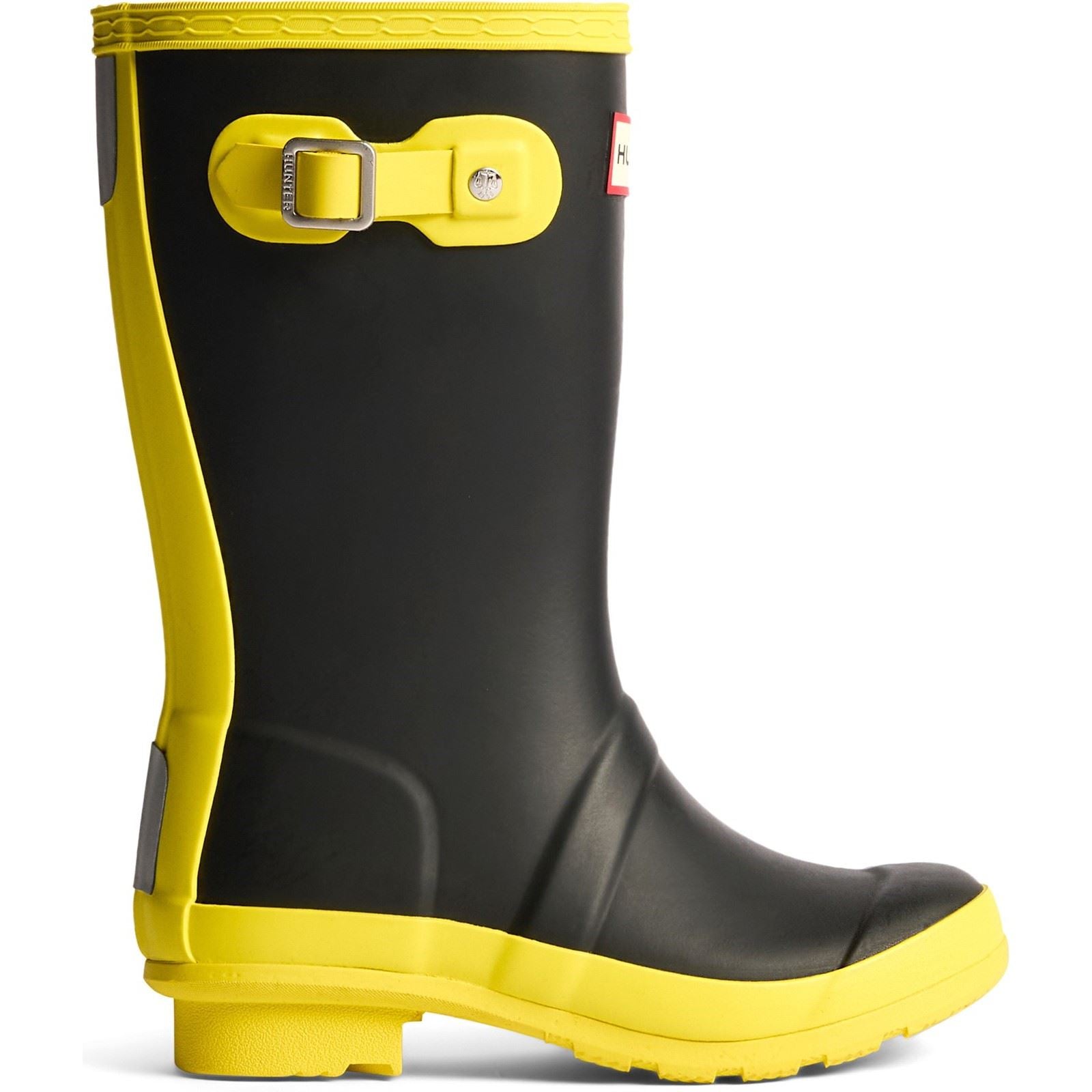 Hunter Junior Originals Gummi Unisex Kinder Gummistiefel Schwarz/Leuchtend Gelb