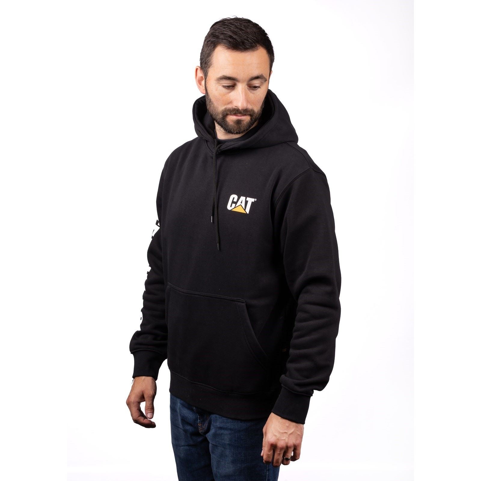 Caterpillar Trademark Banner Baumwolle Herren Schwarzes Kapuzensweatshirt