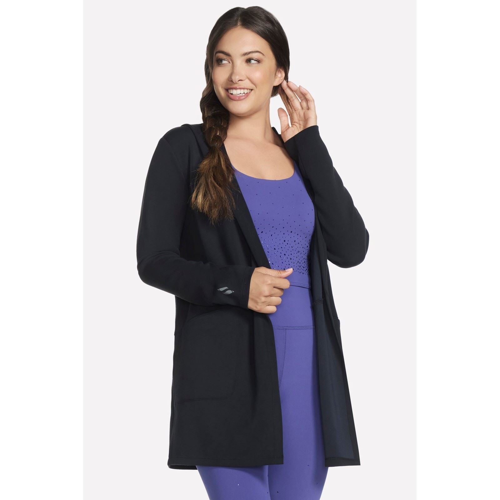 Skechers SKECHLUXE Elevate Restful Hoodigan Damen Schwarze Strickjacken