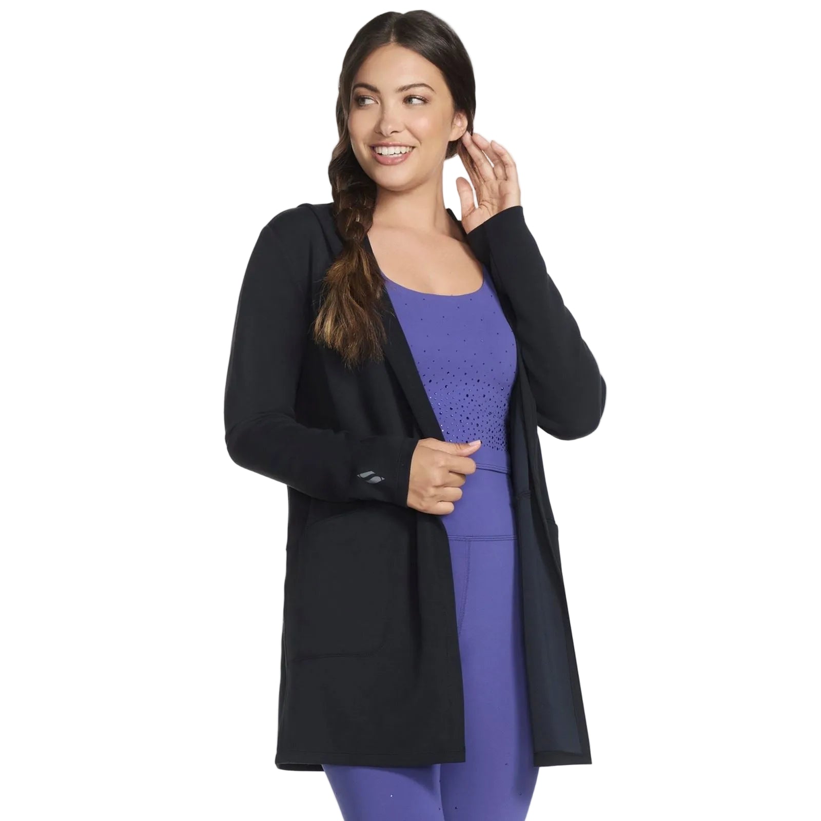 Skechers SKECHLUXE Elevate Restful Hoodigan Damen Schwarze Strickjacken