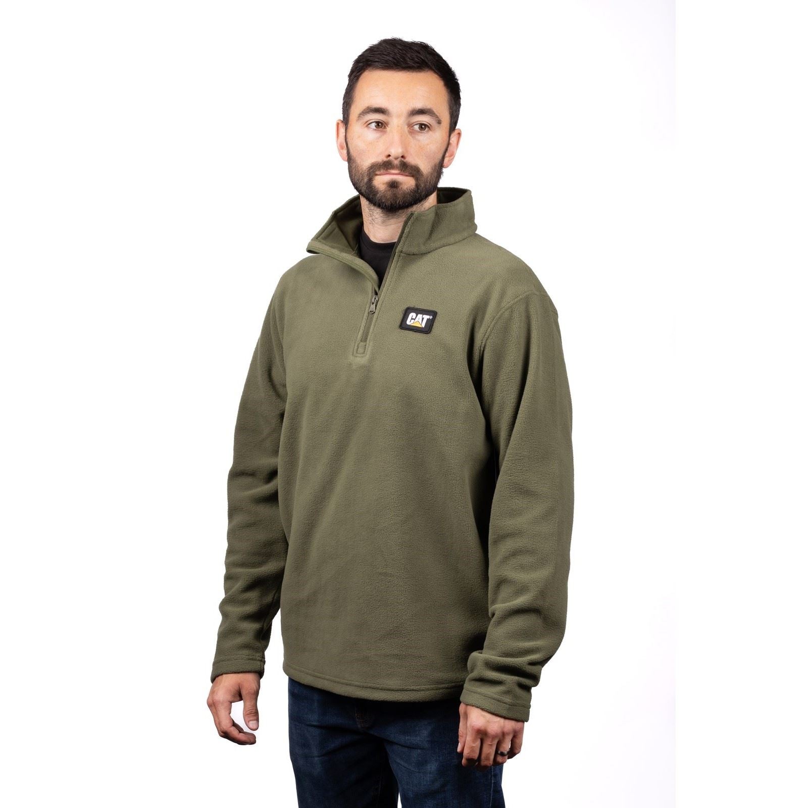 Caterpillar Cat Microfleece Quarter Zip Polyester Herren Grünes Sweatshirt