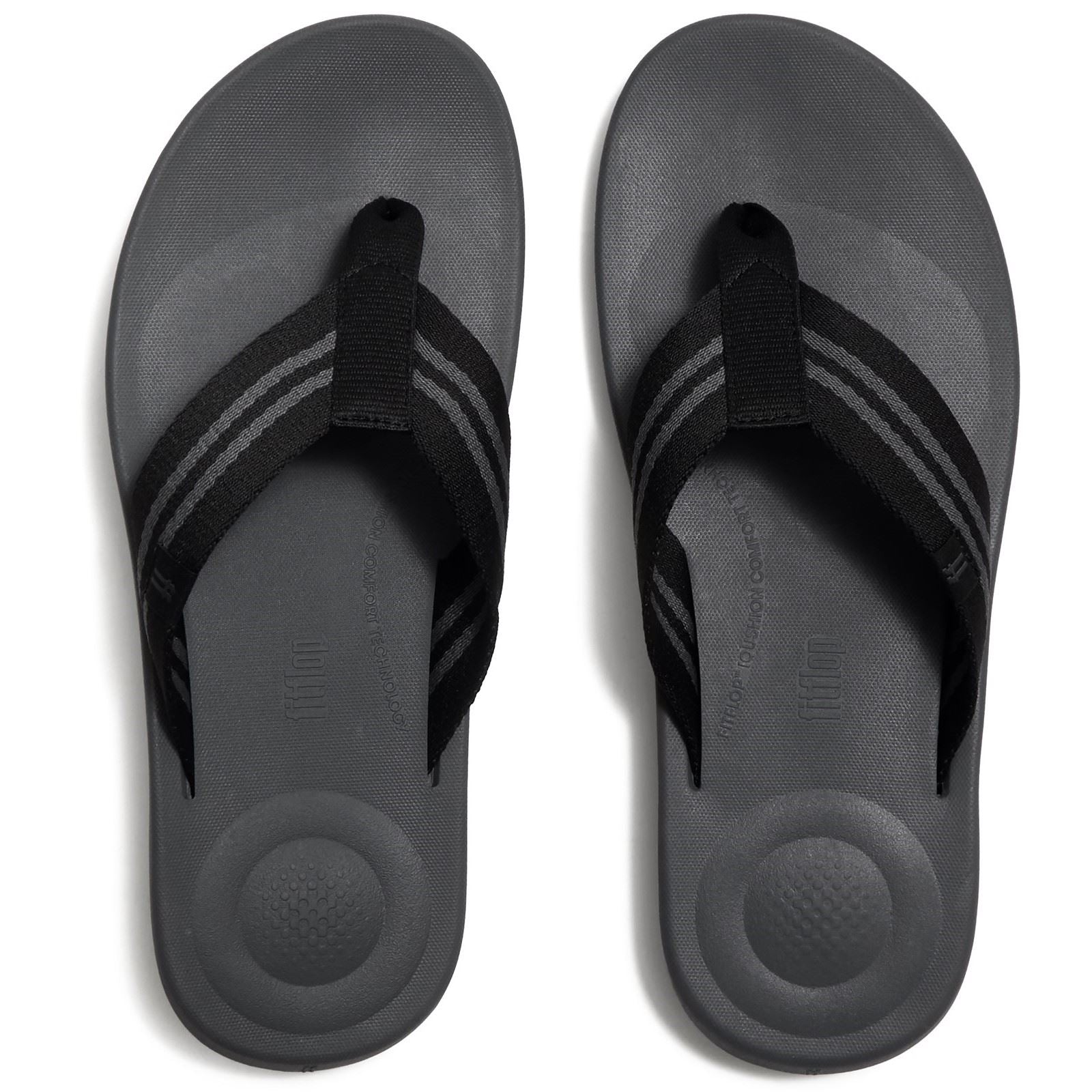Fitflop iQushion Polyester Herren Flip Flops Schwarz/Graufleck