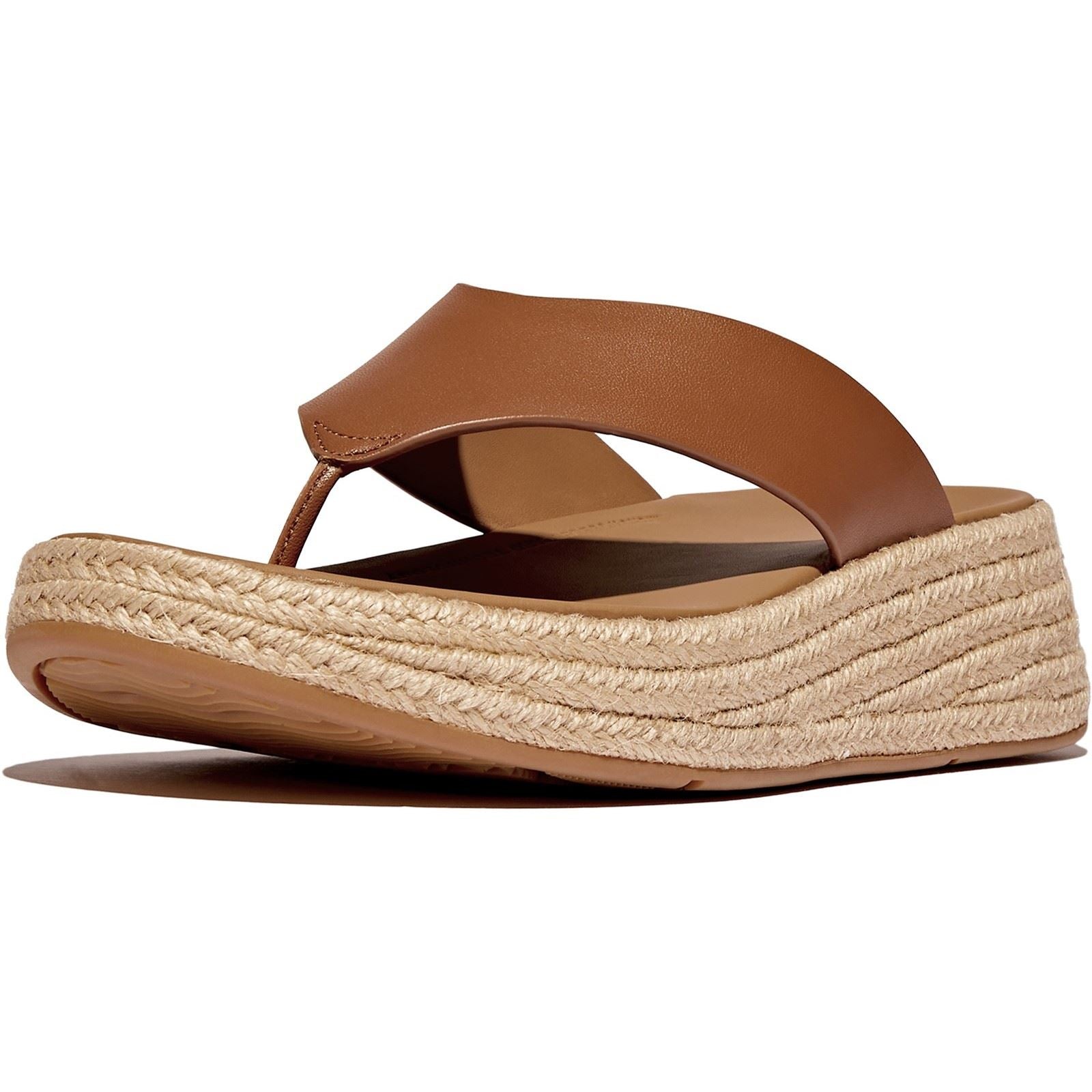 Fitflop F-Mode Toe Post Espadrille Leder Damen Sandalen In Tiefem Braun