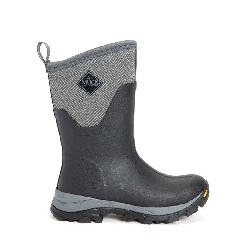 Muck Boots Arctic Ice Mid AGAT Gummistiefel Schwarz/Grau Mit Geometrischem Muster