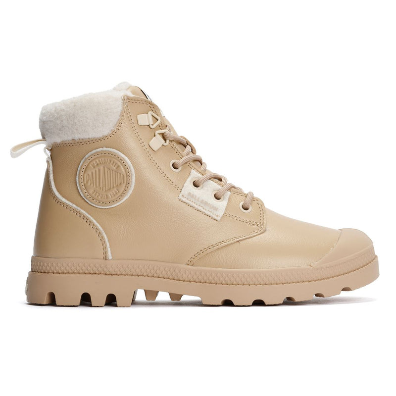 Palladium Pampa HI Snow Warm Leder Damen Beigefarbene Stiefel