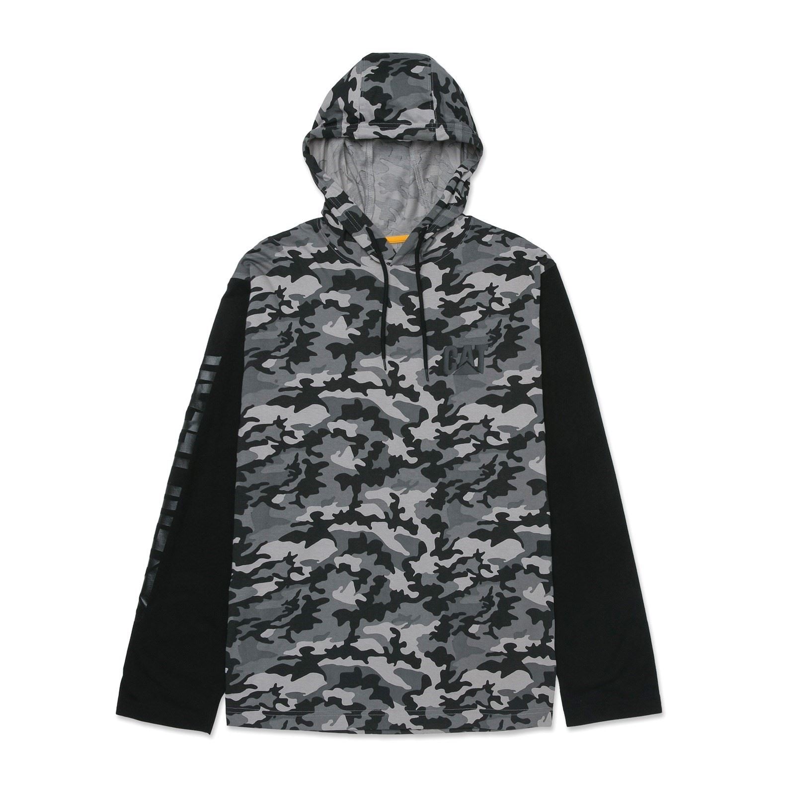 Caterpillar Hooded Long Sleeve Baumwoll Herren Graues T-Shirt