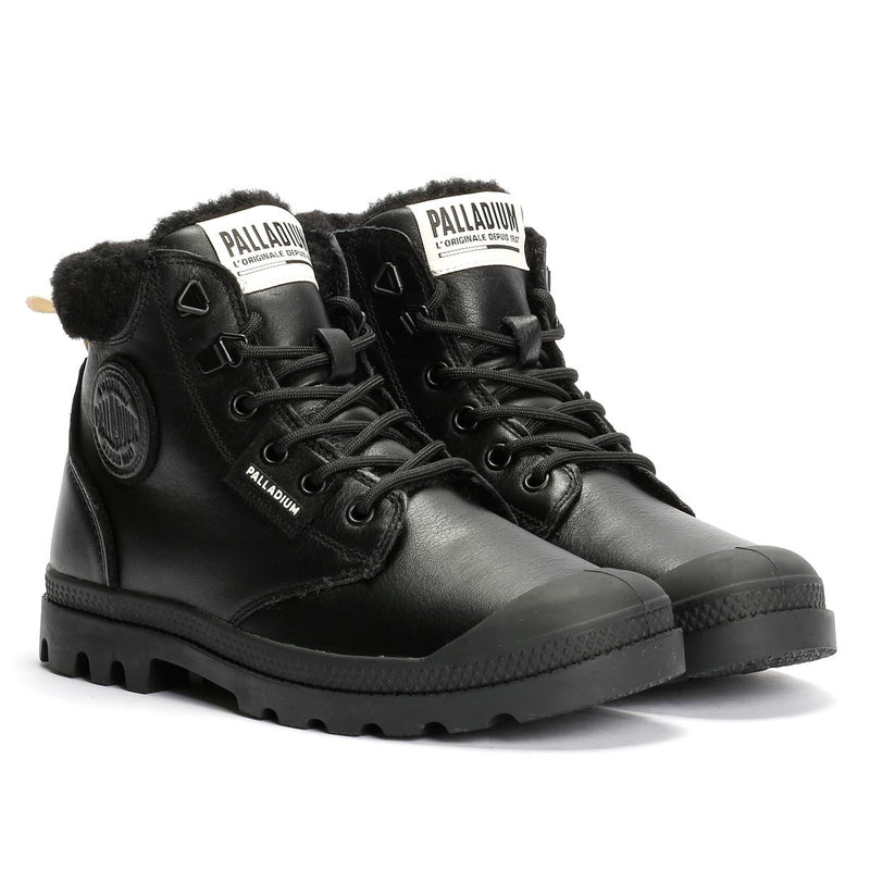 Palladium Pampa HI Snow Warm Leder Damen Schwarze Stiefel