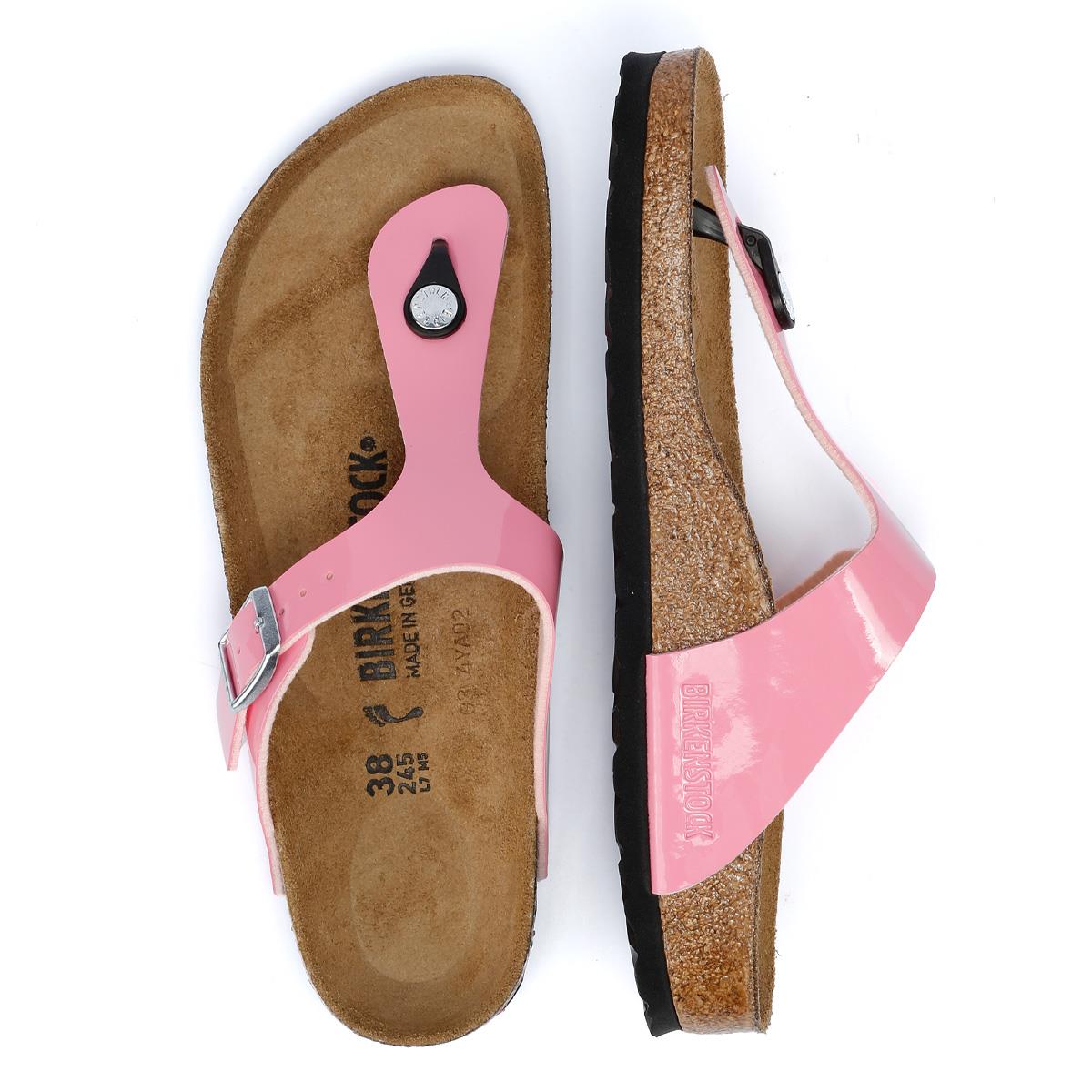 Birkenstock Gizeh Damen Sandalen In Lackoptik In Bonbonrosa/Schwarz