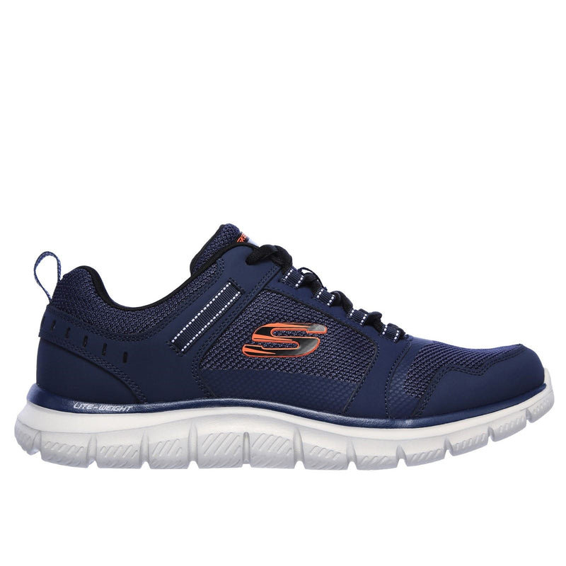 Skechers Track Knockhill Leder-Herren-Sneaker In Marineblau/Orange