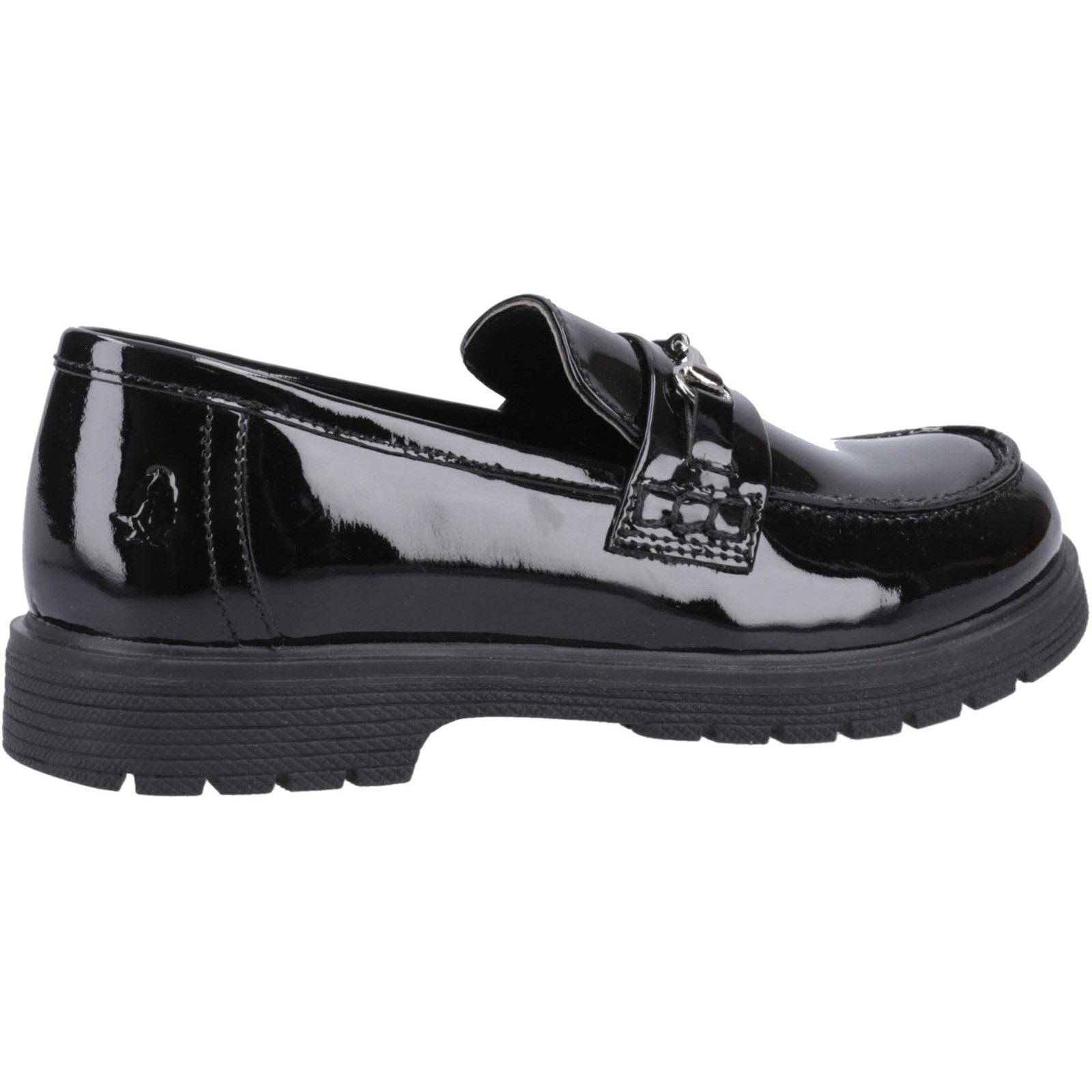 Hush Puppies Lydia Patent Senior Mädchenschwarze Slipper Aus Leder