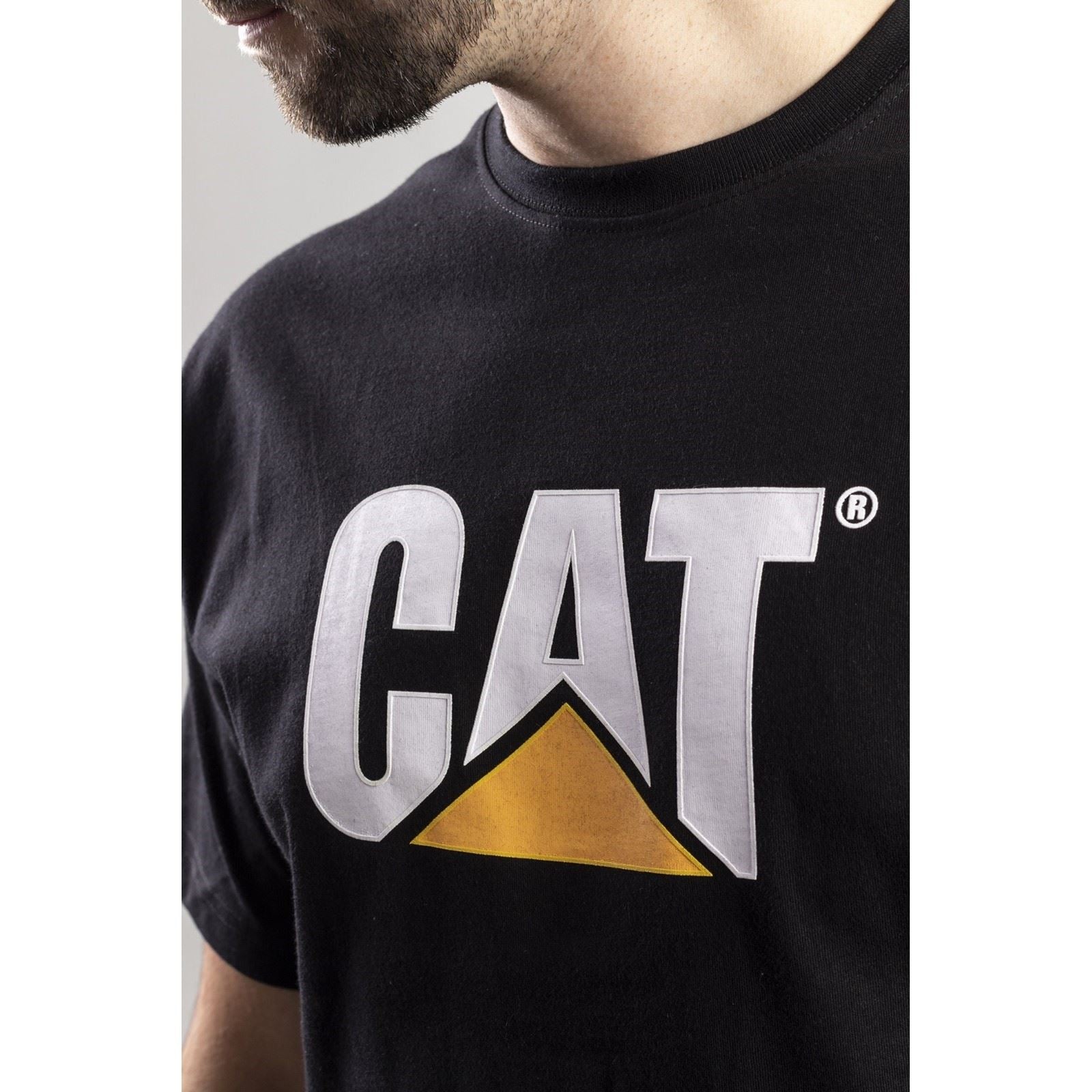 Caterpillar Trademark Logo Baumwoll Männer Schwarze Farbe Kurzarm-T-Shirts
