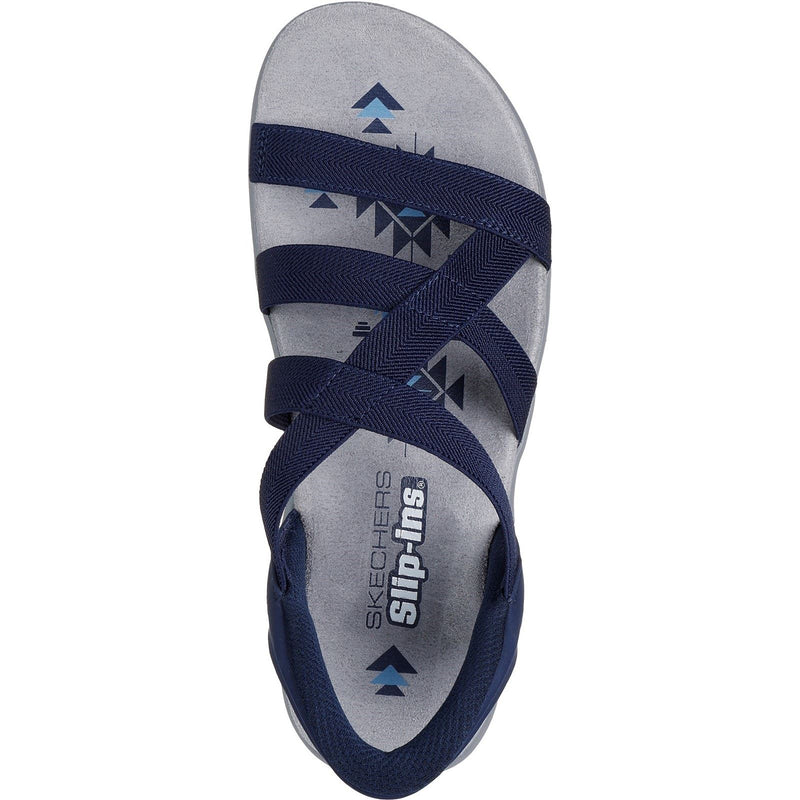 Skechers Reggae Slim Stretch Flex Damen Textil Sandalen In Marineblau