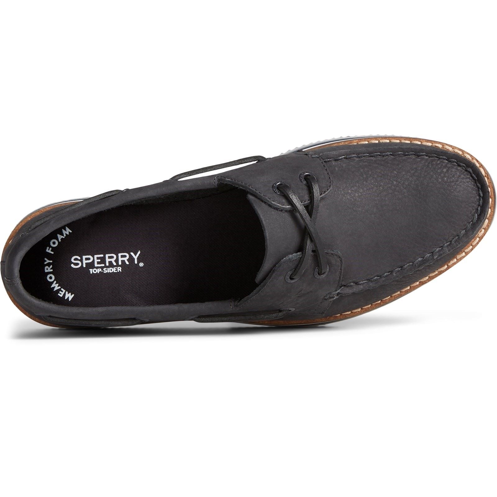 Sperry Authentic Original Stacked Leder Damen Schwarze Bootsschuhe