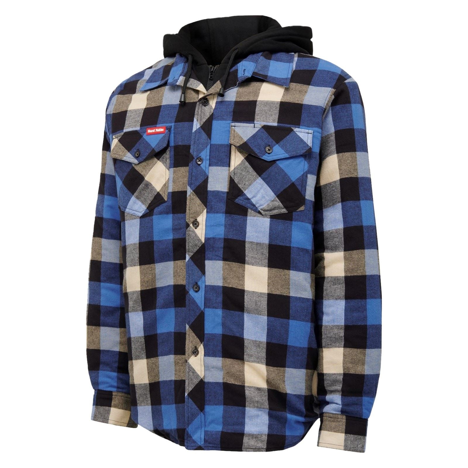 Hard Yakka Quilted Flannel Shacket Herren Blaues Hemd Jacket