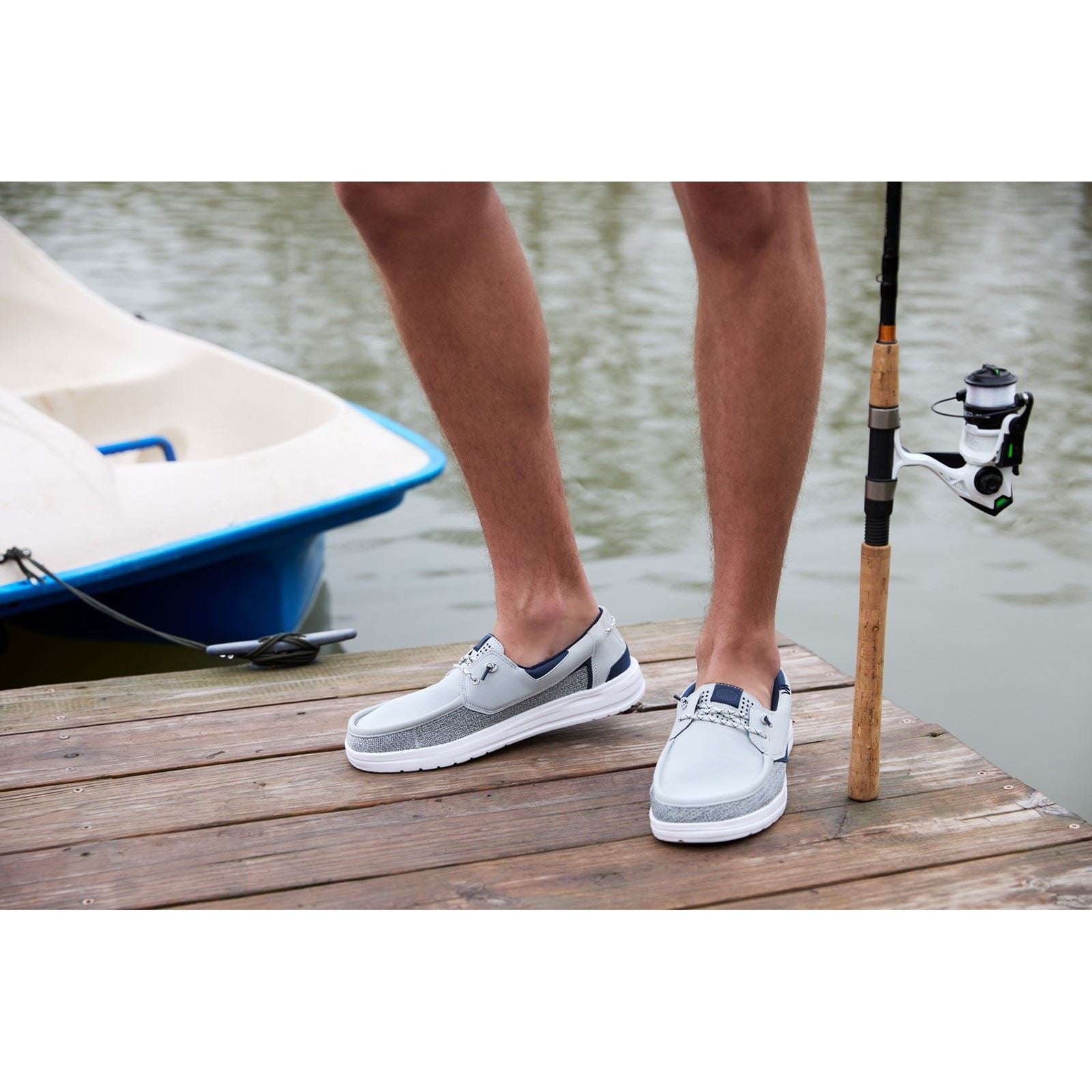 HEYDUDE Welsh Grip Classic Mesh Baumwollmischung Herren Mokassin Bootsschuhe In Sturmgrau/Navy