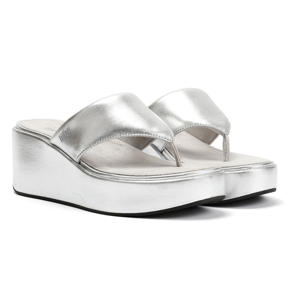FitFlop Damen Plateau-Keilsandalen mit Zehensteg in Silber
