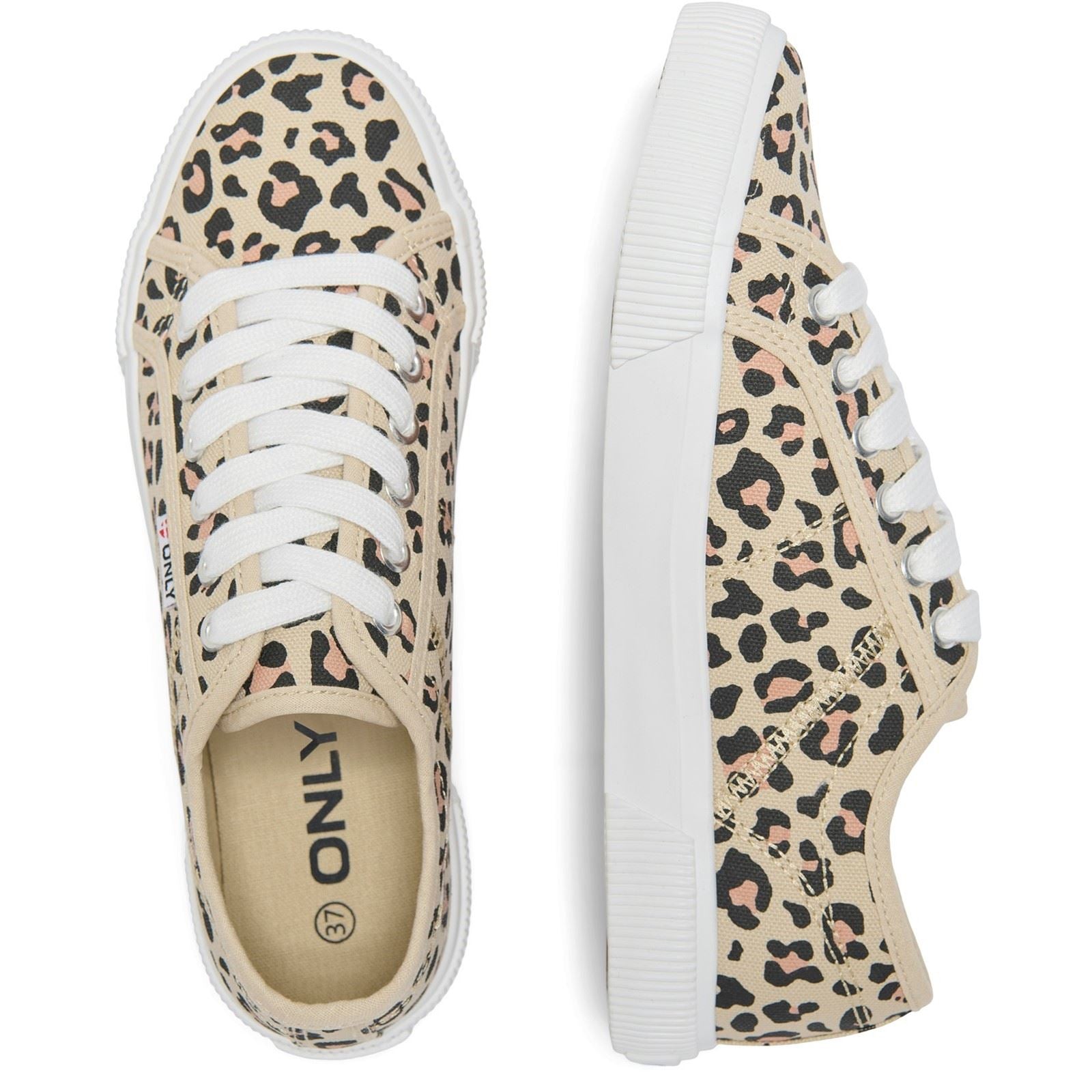 ONLY NICOLA Damen Sneaker Aus Baumwolle In Creme/Leopard-Muster