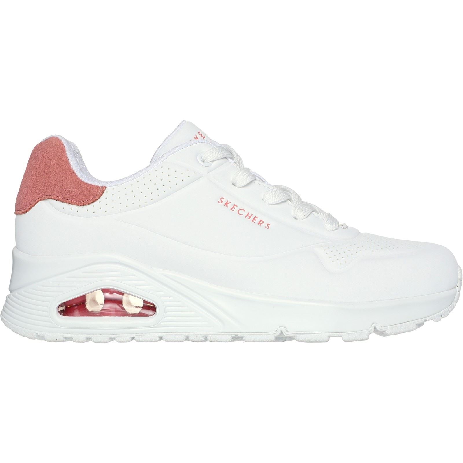 Skechers Uno - Pop Back Synthetische Damen Sneaker In Weiß/Koralle