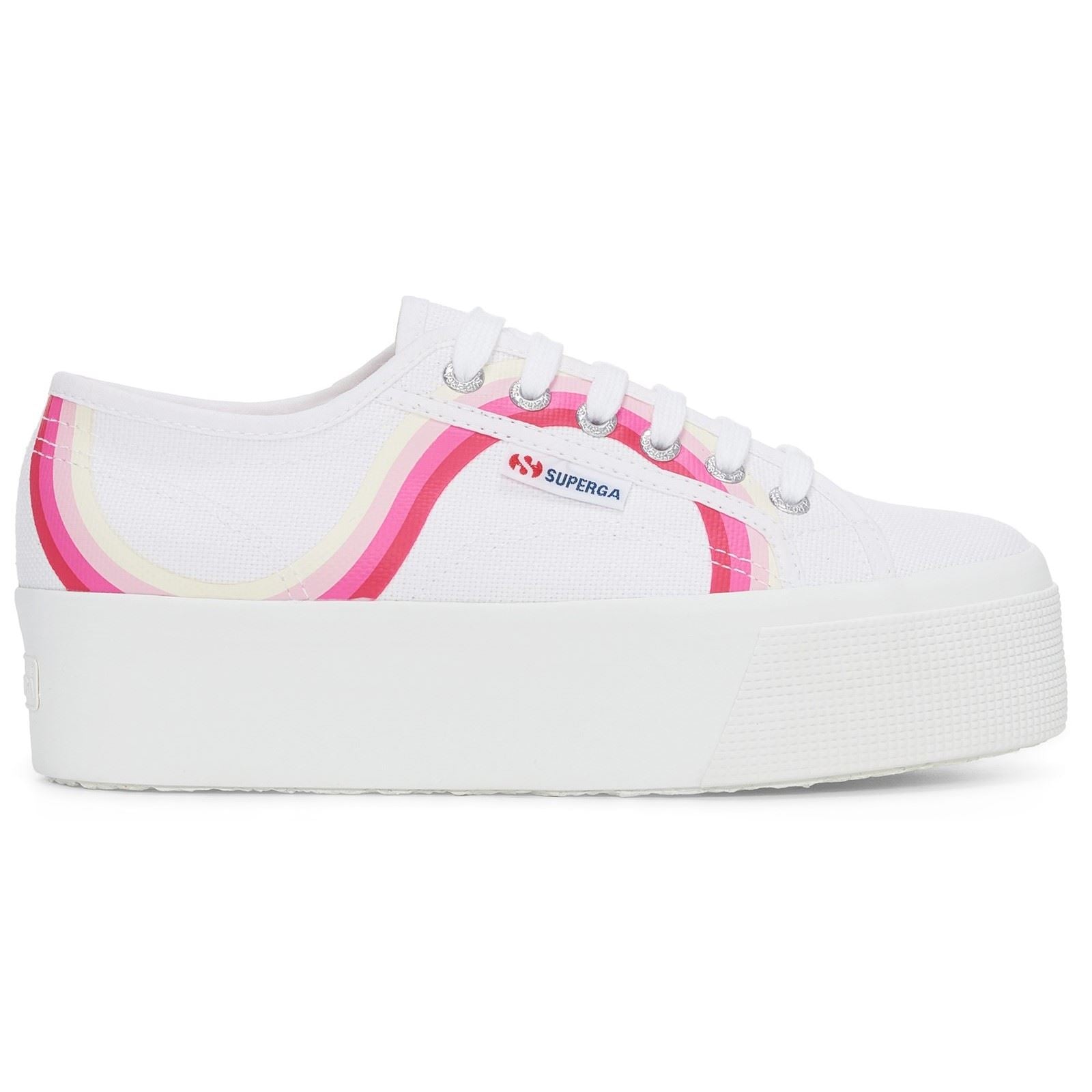 Superga 2790 Round Stripes Baumwoll Damen Sneaker In Weiß/Blau Schattiert
