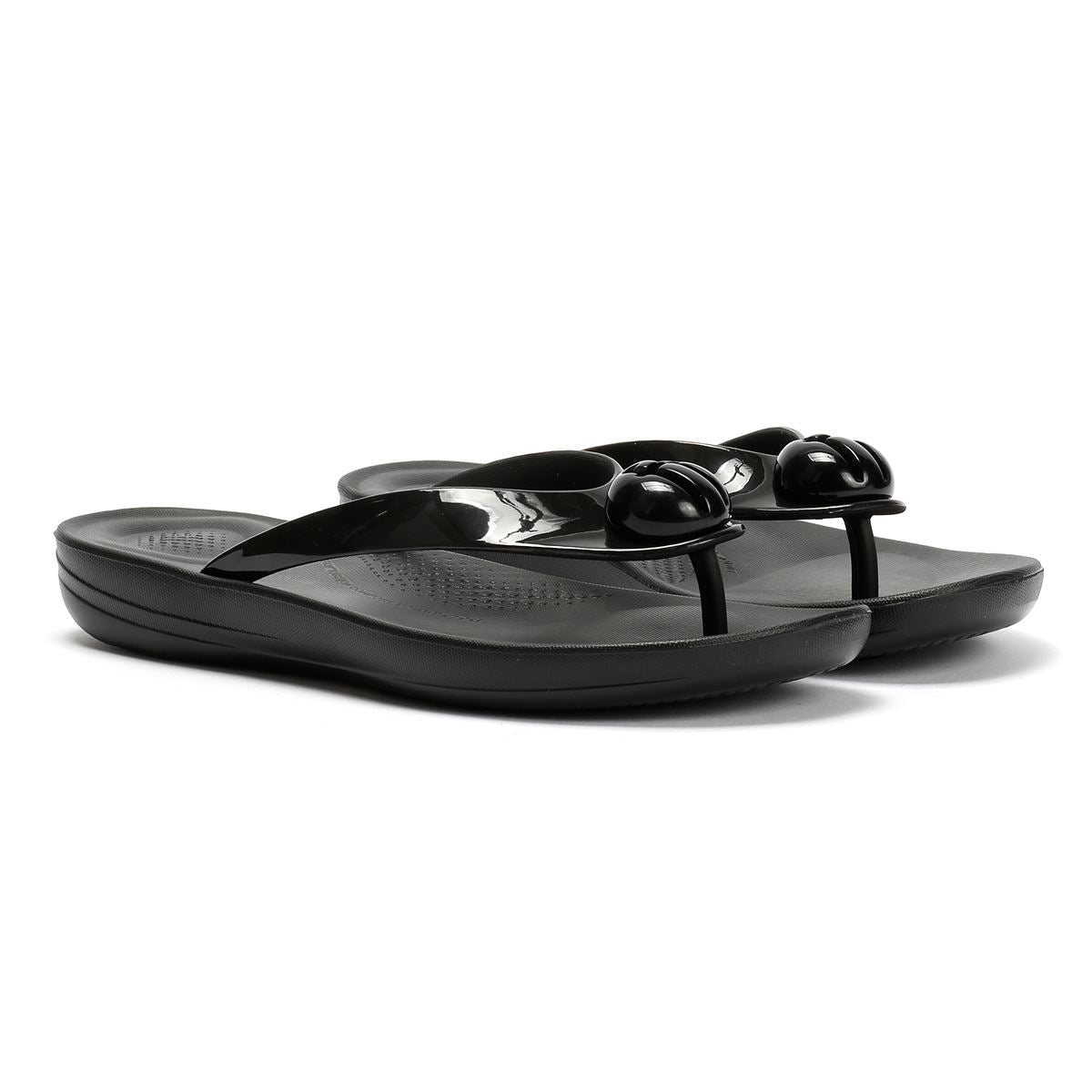 FitFlop Iqushion Glossy Button Frauen Schwarze Flip-Flops