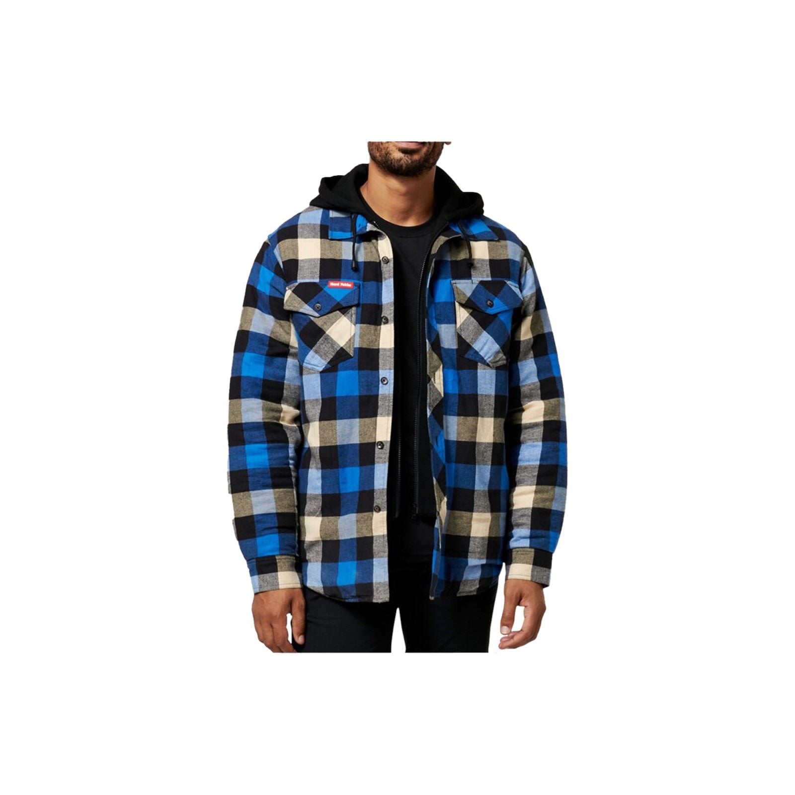 Hard Yakka Quilted Flannel Shacket Herren Blaues Hemd Jacket