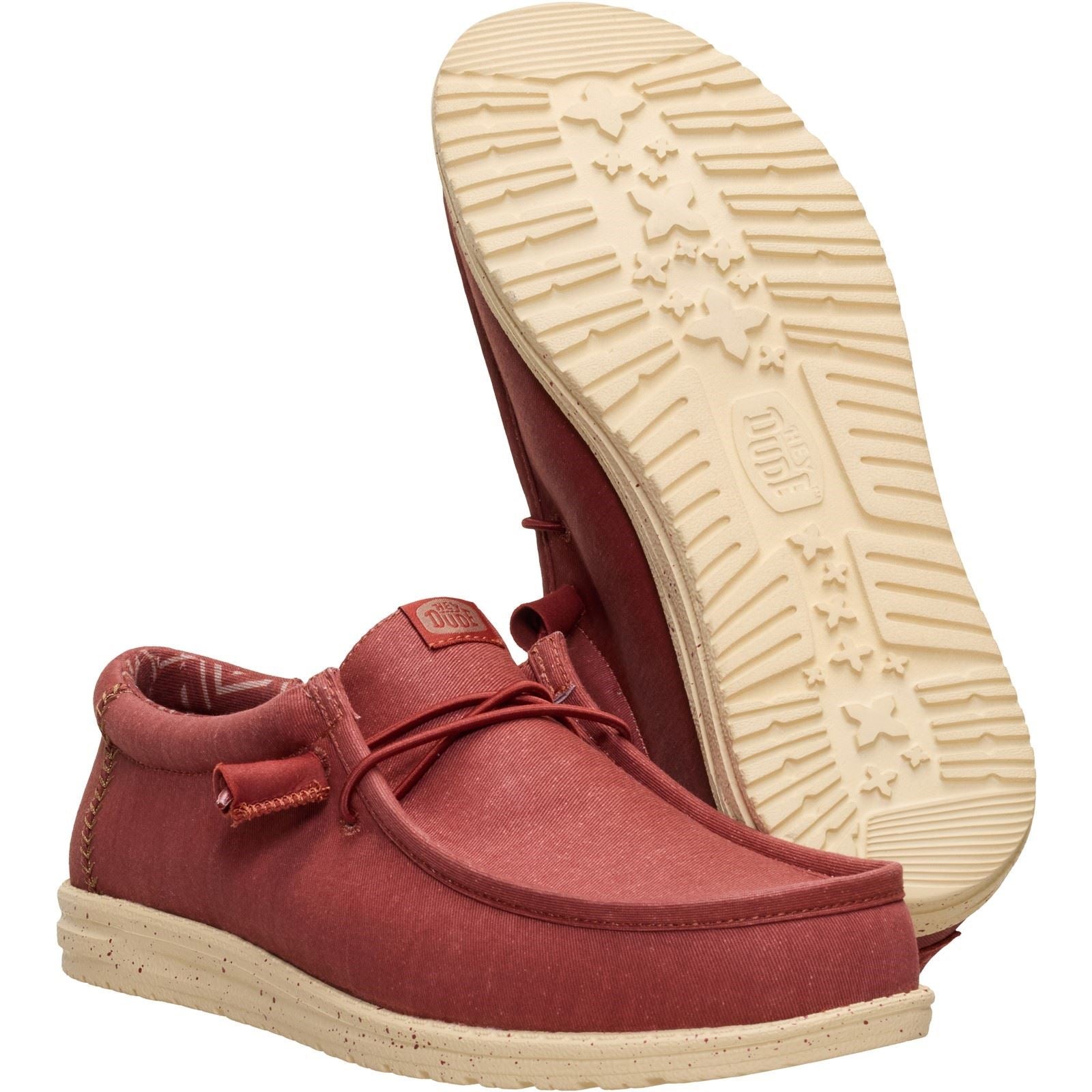 HEYDUDE Wally Stretch Canvas Textil Herren Loafers In Verbranntem Rot/Boulder Beige