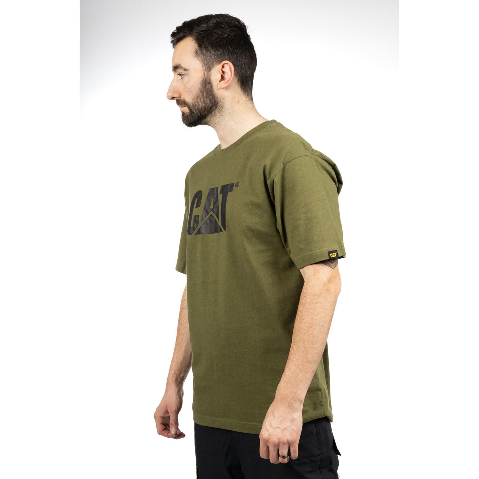 Caterpillar Trademark Logo Baumwoll Herren Grüne Kurzarm T-Shirts