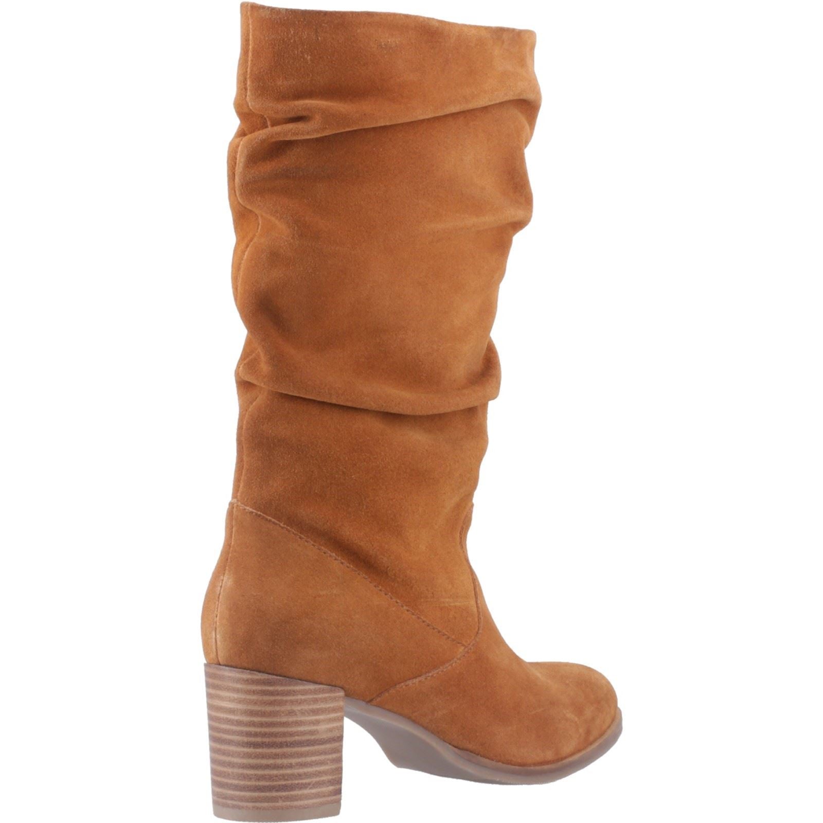 Hush Puppies Cosima Damen Stiefel in kniehoher Wildlederoptik mit Absatz in Tan