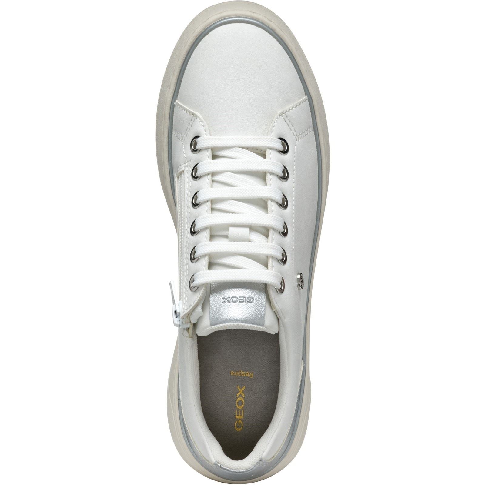 Geox D SUNNETTY Synthetische Polyurethan Damen Sneaker In Weiß/Silber
