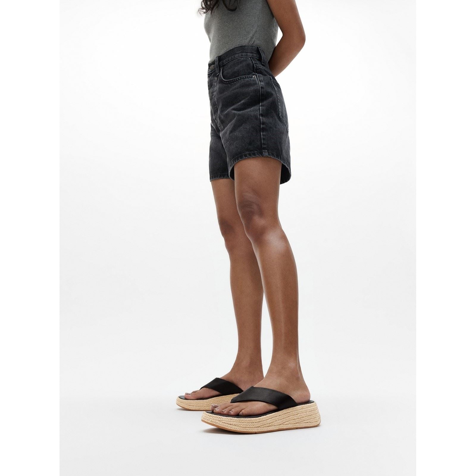 Fitflop F-Mode Toe Post Espadrille Leder Damen Schwarze Sandalen
